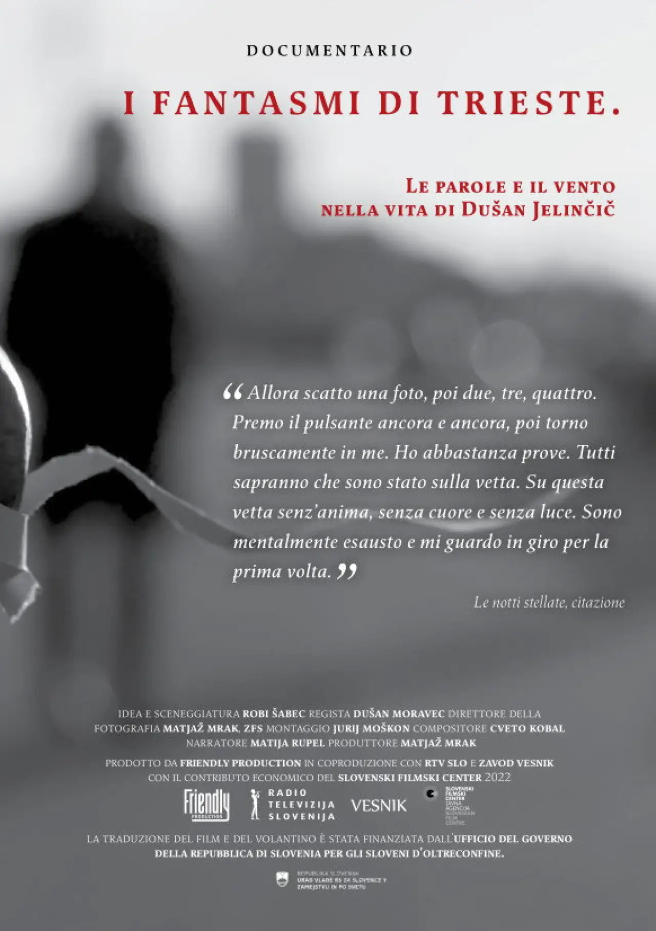 Movie poster "The Apparitions of Trieste, Words and Wind in the Life of Dušan Jelinčič"