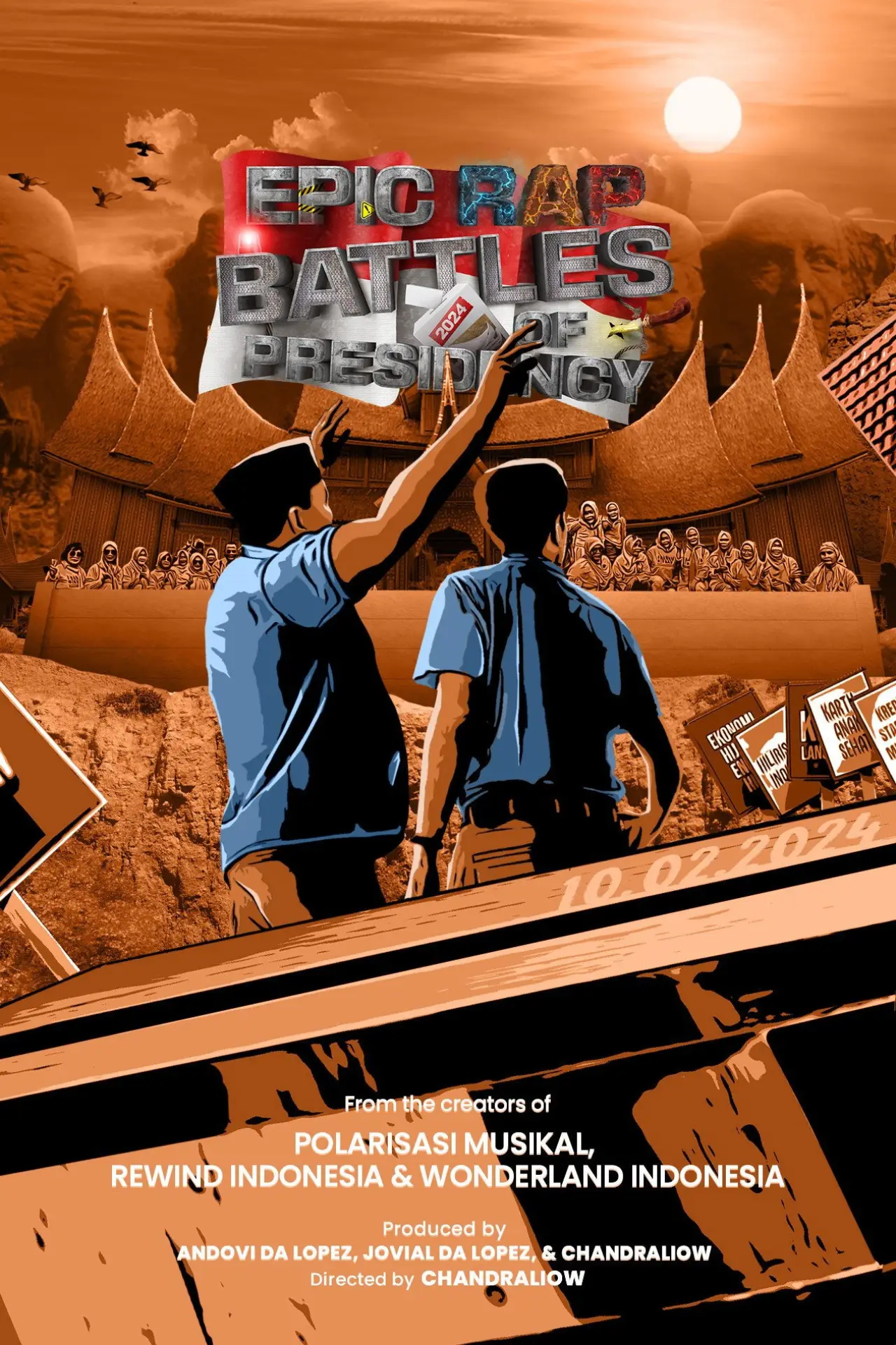 Movie poster "Anies VS Prabowo VS Ganjar - Epic Rap Battles of Presidency 2024"