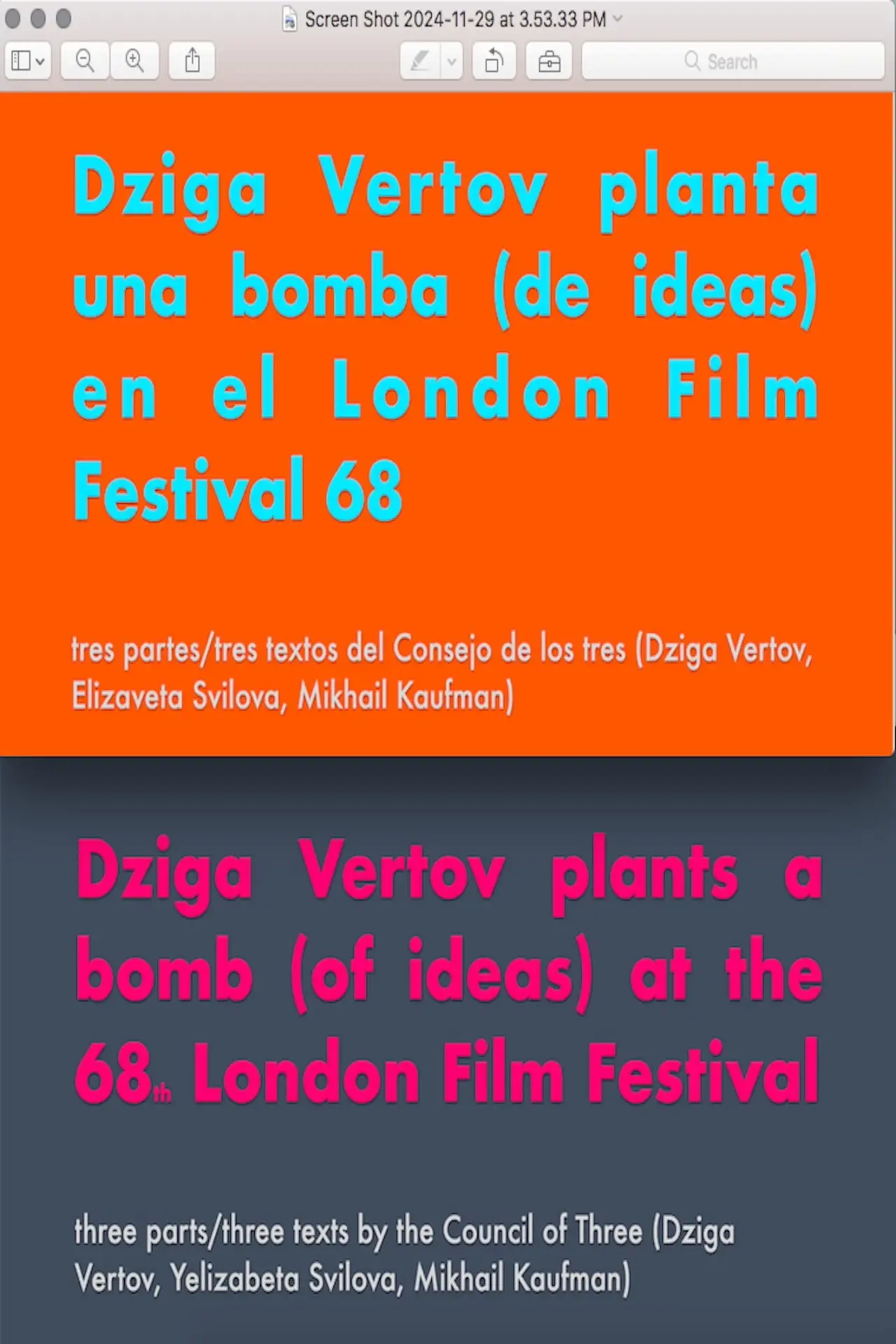 Movie poster "Dziga Vertov Plants a Bomb (of Ideas) at the 68th LFF"