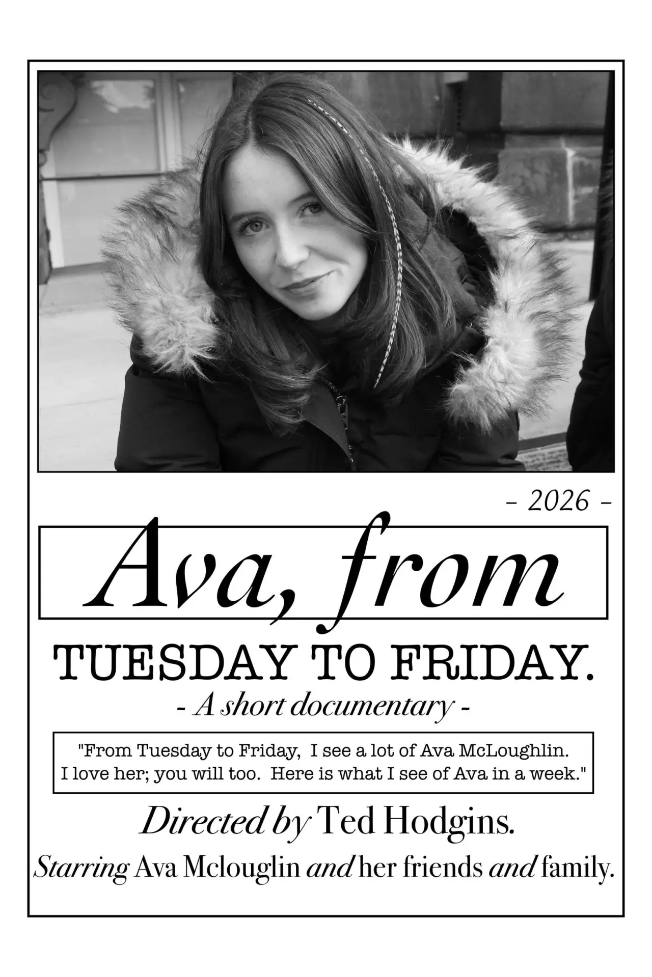 Movie poster "Ava, From Tuesday to Friday"