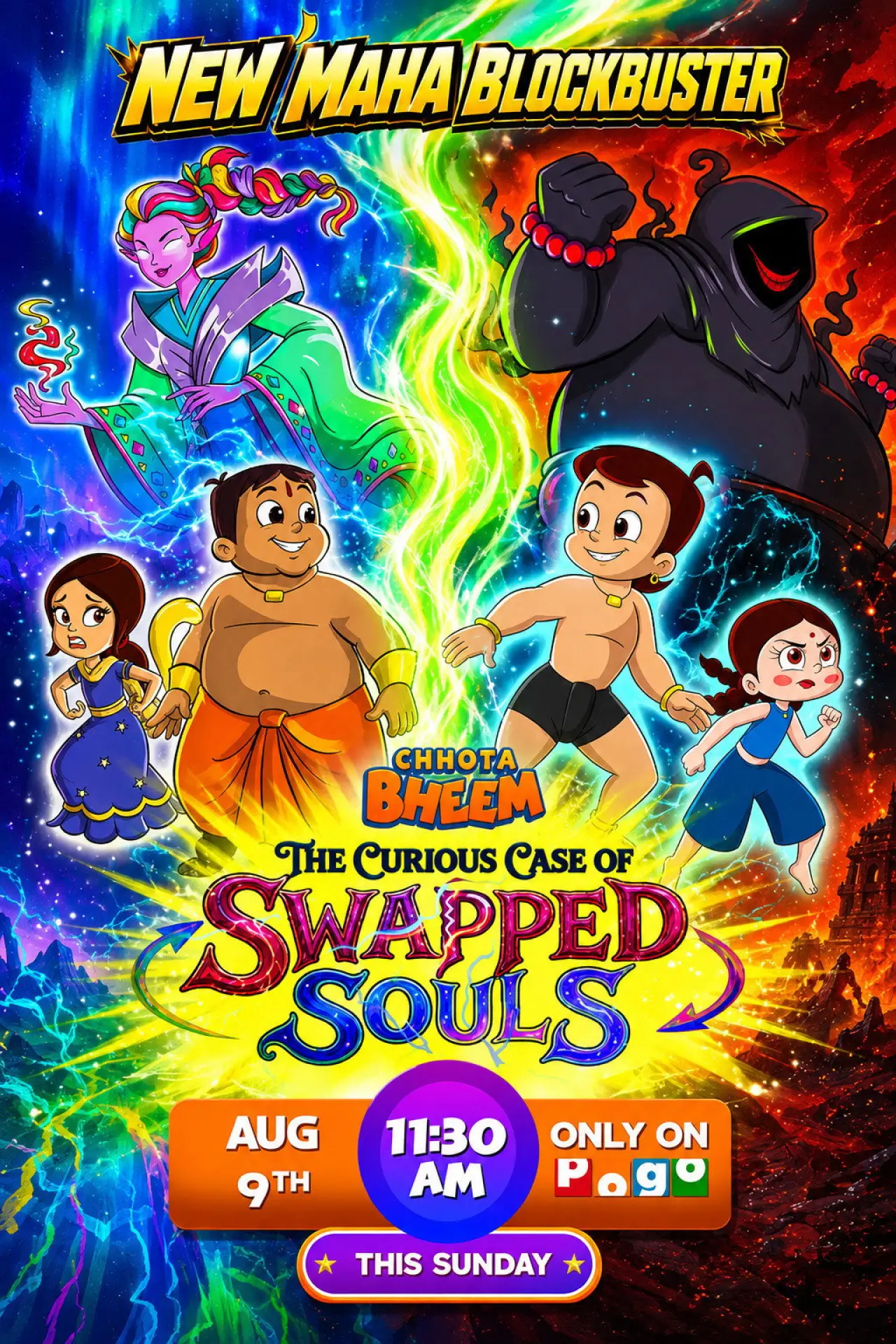 Movie poster "Chhota bheem the curious case of  swapped souls"