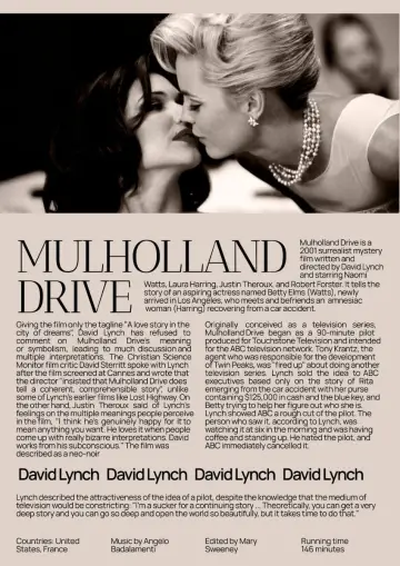 Poster to the movie "Mulholland Drive" #837034