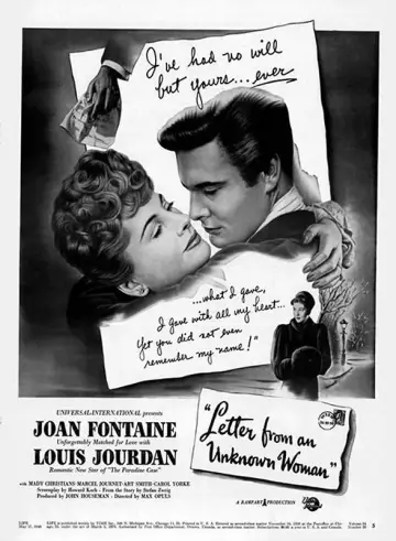 Poster to the movie "Letter from an Unknown Woman" #1053077