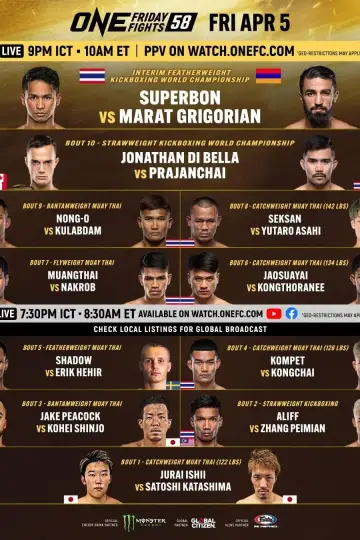 Poster to the movie "ONE Friday Fights 58: Superbon vs. Grigorian 3" #447117