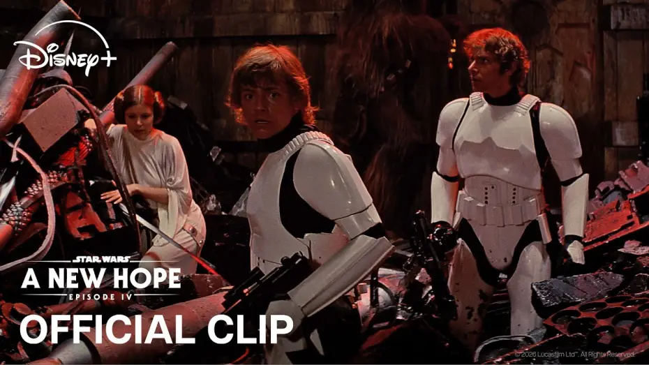 Video for the film Star Wars — Luke, Leia, Han & Chewie Get Stuck in the Garbage Compactor - Official Clip