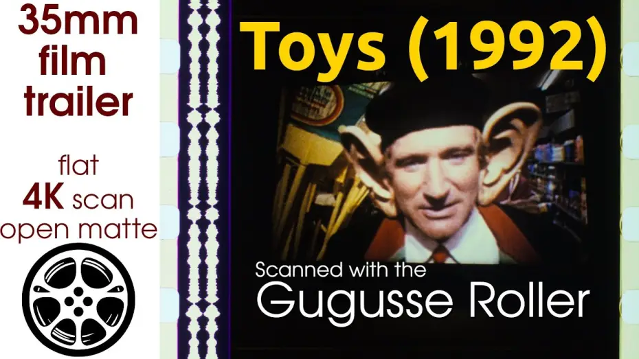 Video for the film Toys — Toys (1992) 35mm film trailer, flat open matte, 4K *CROPPED