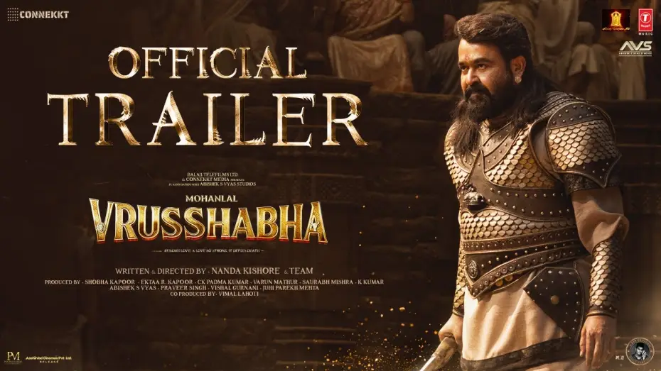 Video for the film Vrusshabha — Vrusshabha Official Trailer (Hindi) | Mohanlal as a King | Naandda Kishore | 25th Dec 2025 | Sam CS