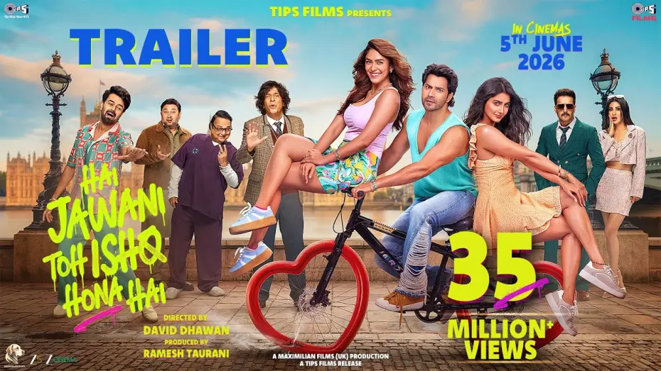 Video for the film Hai Jawani Toh Ishq Hona Hai — Hai Jawani Toh Ishq Hona Hai - Trailer | Varun | Mrunal | Pooja | David | In Cinemas 5th June 2026