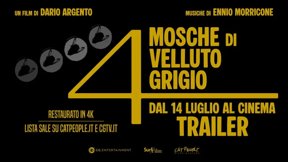 Video for the film Four Flies on Grey Velvet — 4 Mosche Di Velluto Grigio di Dario Argento - Trailer - Al cinema dal 14 luglio - Restaurato in 4K