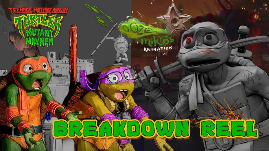 Video for the film Teenage Mutant Ninja Turtles: Mutant Mayhem — Mikros Animation Breakdown Reel