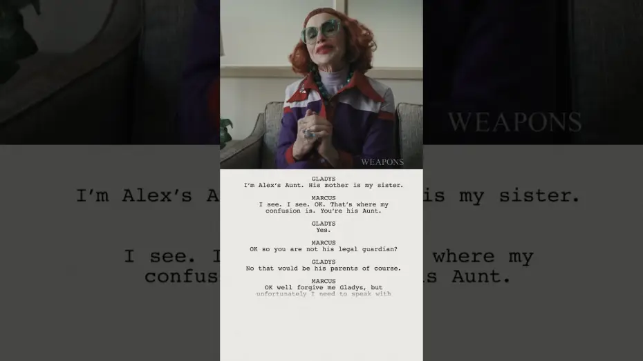 Video for the film Weapons — From Script to Screen - Principal's Office with Aunt Gladys (Amy Madigan)