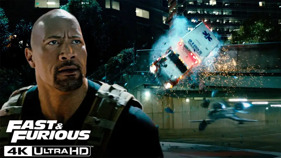 Video for the film Furious 7 — Hobbs Destroys a Drone with an Ambulance