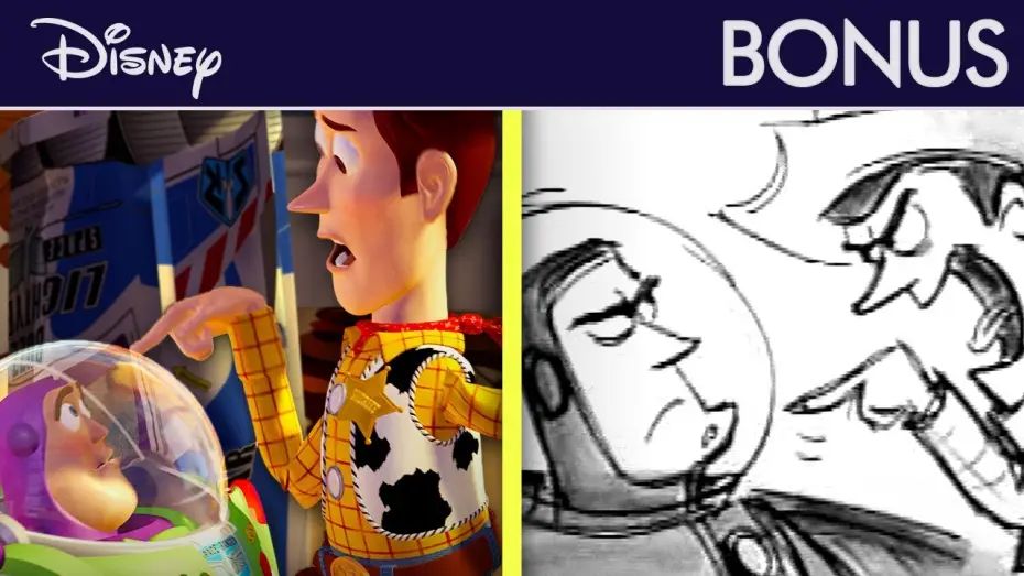 Video for the film Toy Story — Toy Story Côte à Côte | Scène « Tomber avec panache » | Storyboards vs Film