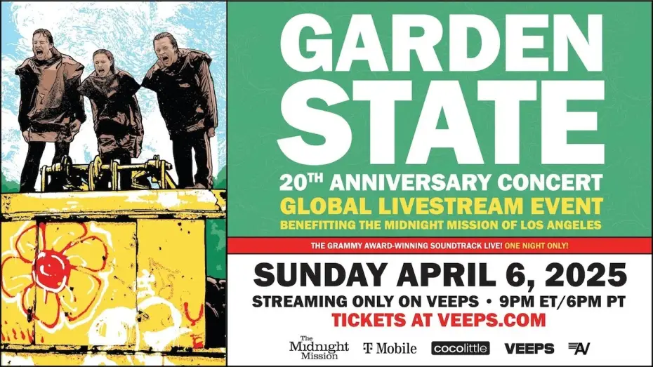 Video for the film Garden State - The 20th Anniversary Concert — Garden State 20th Anniversary Concert - Veeps Global Livestream Announcement