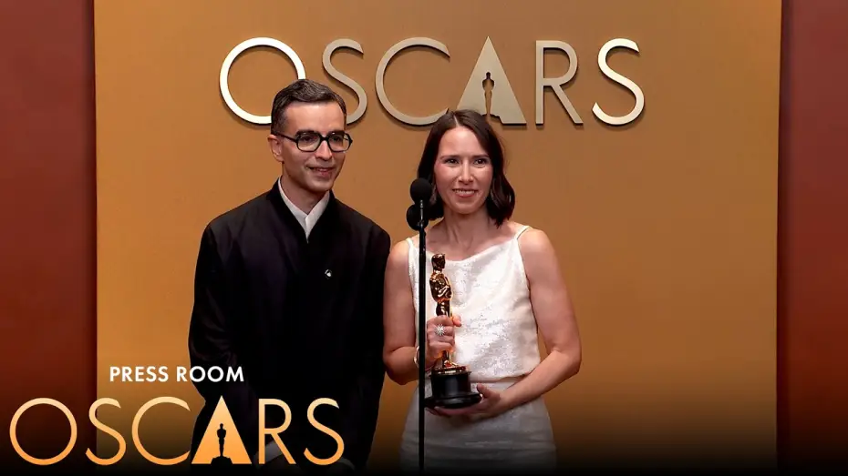 Video for the film Two People Exchanging Saliva — Two People Exchanging Saliva Best Live Action Short Film Press Room Speech | 98th Oscars (2026)