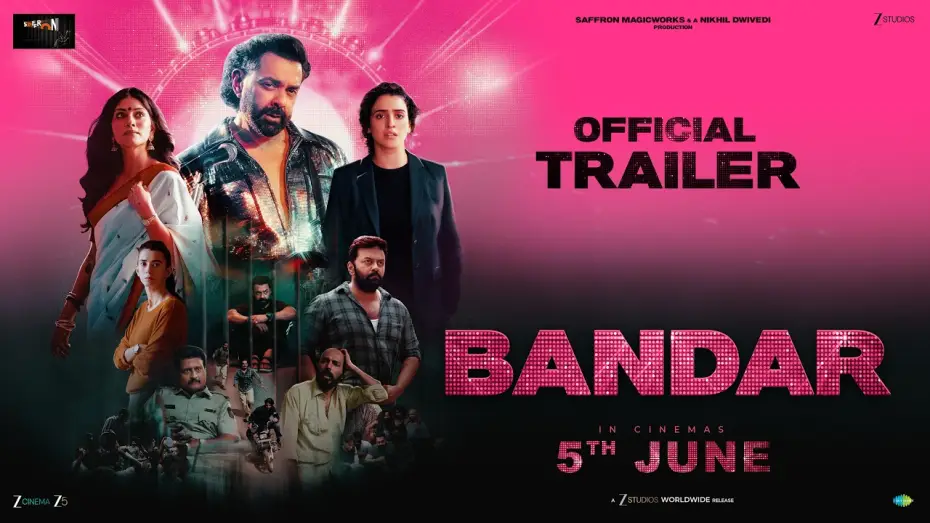 Video for the film Monkey In A Cage — BANDAR | Official Trailer | Bobby D, Sanya M, Sapna P, Saba A | Nikhil D, Anurag K | In Cinemas Jun5