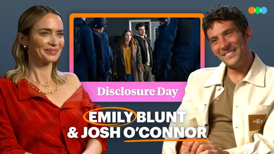 Video for the film Disclosure Day — Emily Blunt and Josh O'Connor Talk Spielberg, Disclosure Day and Colin Firth