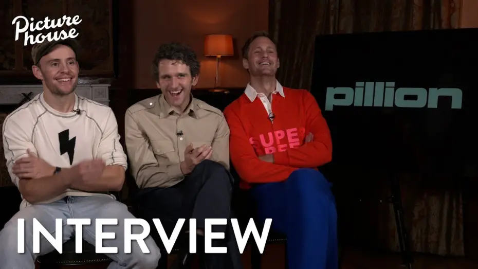 Video for the film Pillion — Interview with Alexander Skarsgård, Harry Melling & Harry Lighton