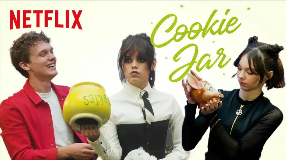 Video for the series Wednesday — Season 1 — Jenna Ortega, Emma Myers, and Hunter Doohan Answer To a Nosy Cookie Jar