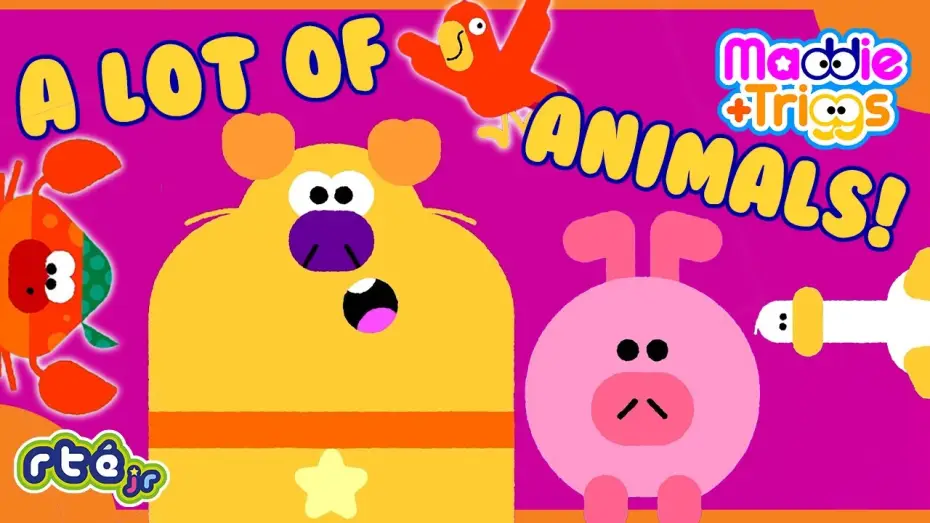 Video for the series Maddie + Triggs — 🐒🐷🦅🐶 Fun Animal Takeover 🐶🦅🐷🐒 | Maddie + Triggs 👧🐶 | 🎵 Animal-tastic Tunes 🎵 | @RTÉjrOfficial