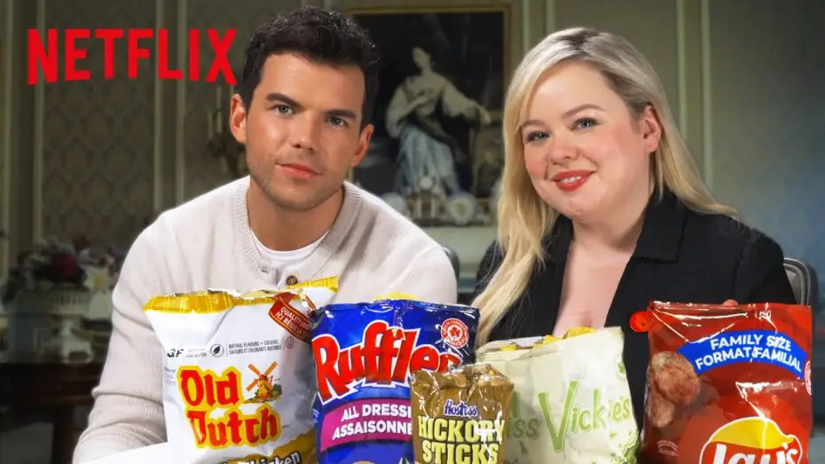 Видео к сериалу Bridgerton — Luke Newton and Nicola Coughlan Taste Test Canadian Chips | Bridgerton | Netflix